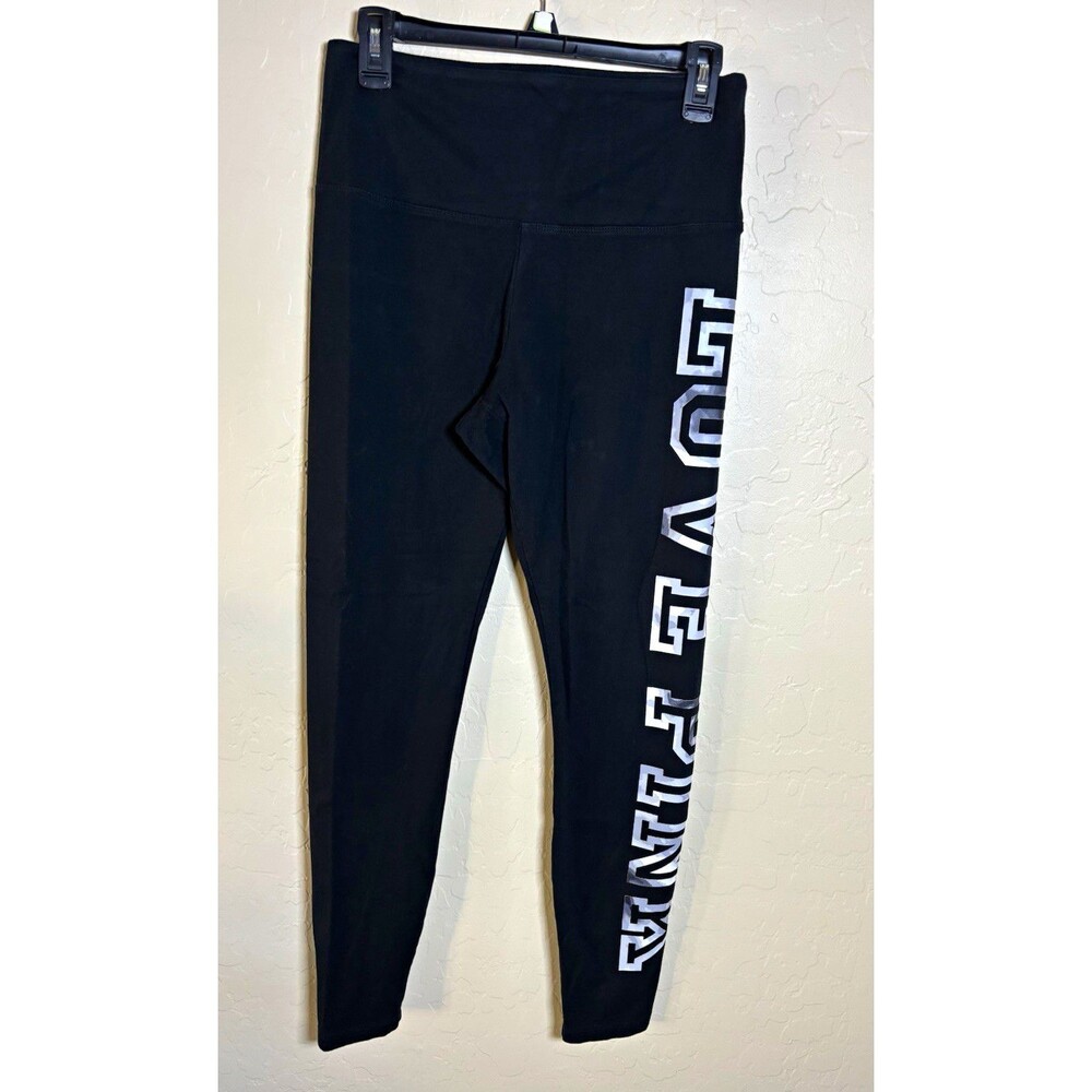 Victoria’s Secret PINK Yoga Leggings Black White Logo Side Print High Rise L